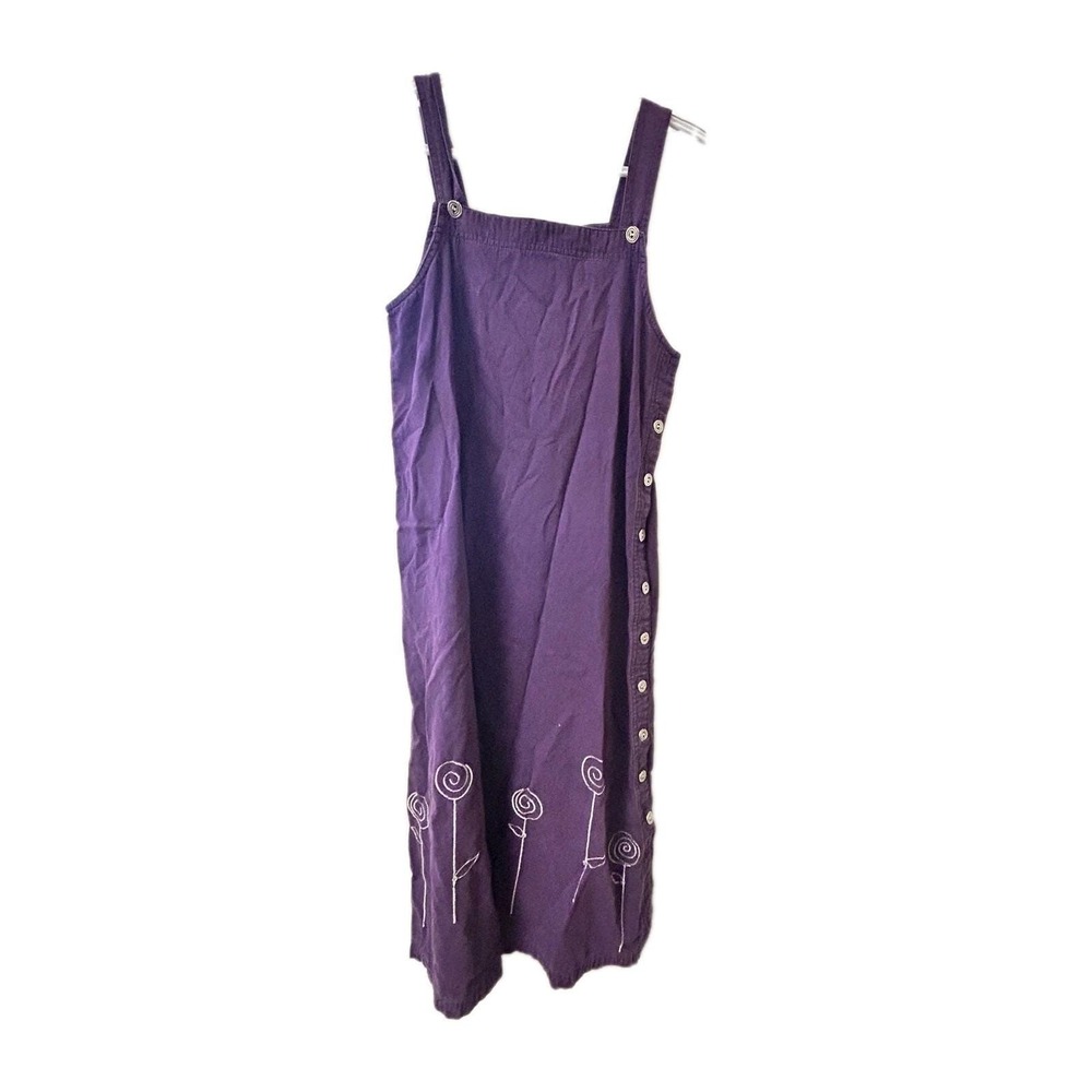 Original TY Apron Dress Womens 10 P purple Jean Denim Jumper flower Embroidered
